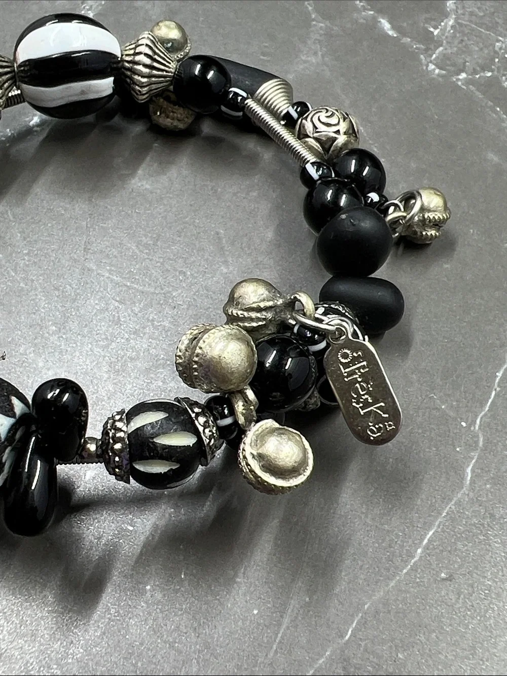 Vintage Treska Black Beaded Textured Wrap Bracelet